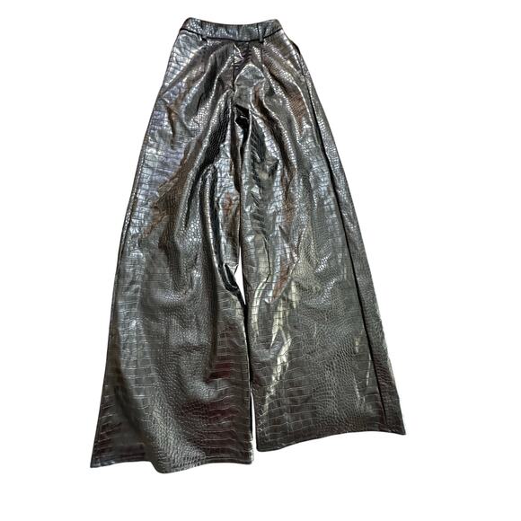 PLT Label Women's Black Croc Faux Leather Wide Leg Tailored Pants Size 2 - Picture 8 of 10